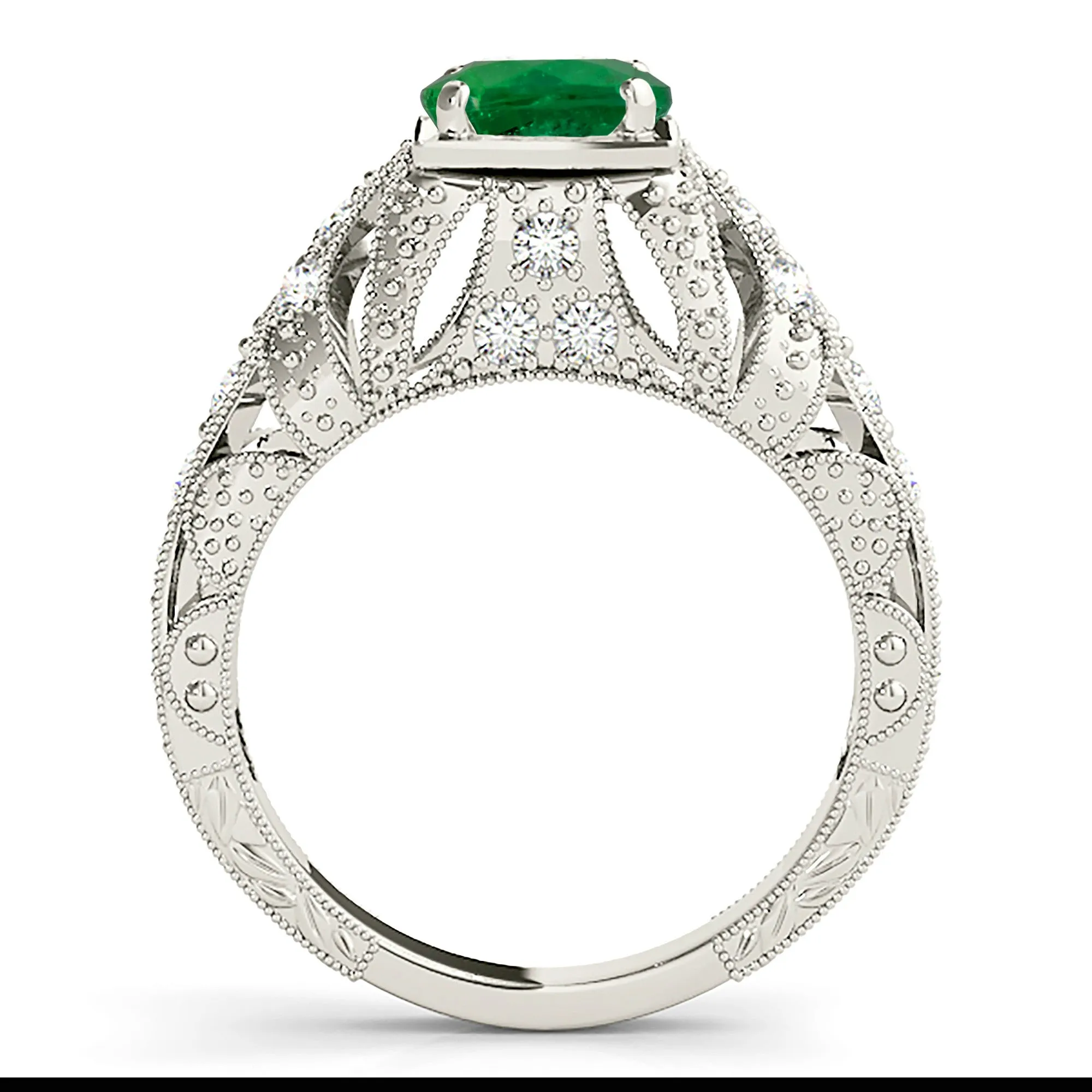 1.15 ct. Genuine Solitaire Emerald Ring With Filigree And Milgrain Band