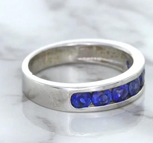 1.22ctw Round Blue Sapphire Ring in 18K White Gold