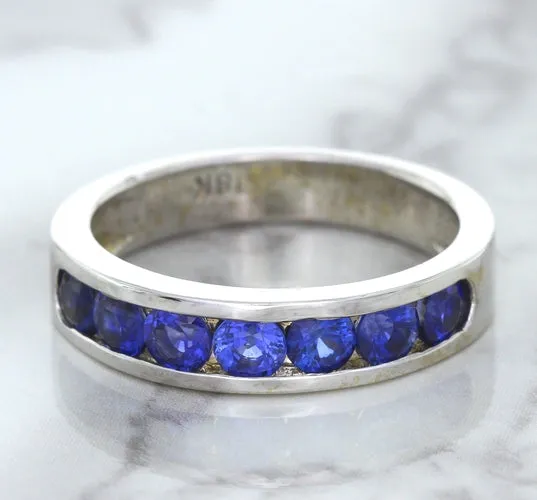 1.22ctw Round Blue Sapphire Ring in 18K White Gold