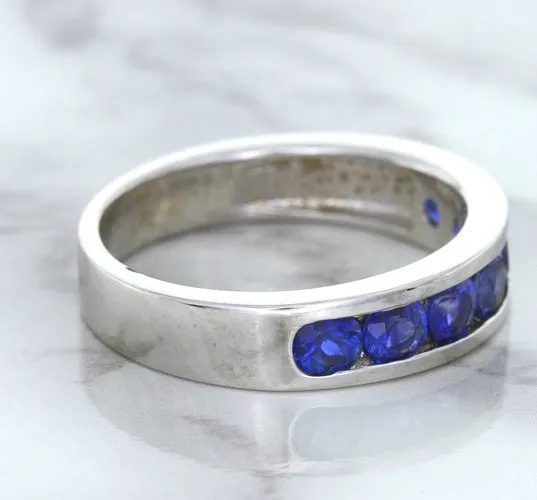 1.22ctw Round Blue Sapphire Ring in 18K White Gold