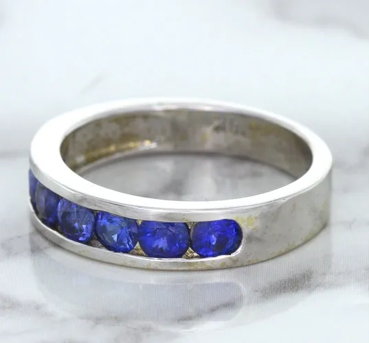1.22ctw Round Blue Sapphire Ring in 18K White Gold