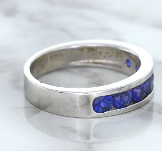 1.22ctw Round Blue Sapphire Ring in 18K White Gold