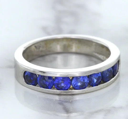 1.22ctw Round Blue Sapphire Ring in 18K White Gold