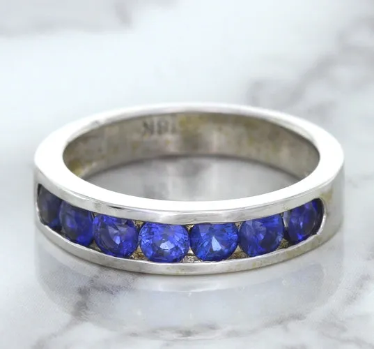 1.22ctw Round Blue Sapphire Ring in 18K White Gold
