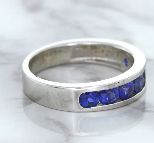 1.22ctw Round Blue Sapphire Ring in 18K White Gold