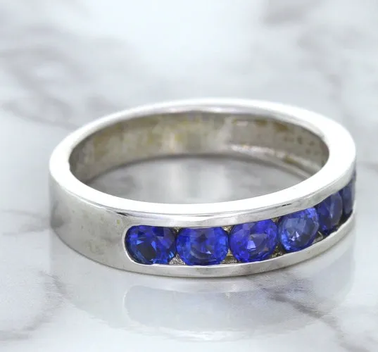 1.22ctw Round Blue Sapphire Ring in 18K White Gold