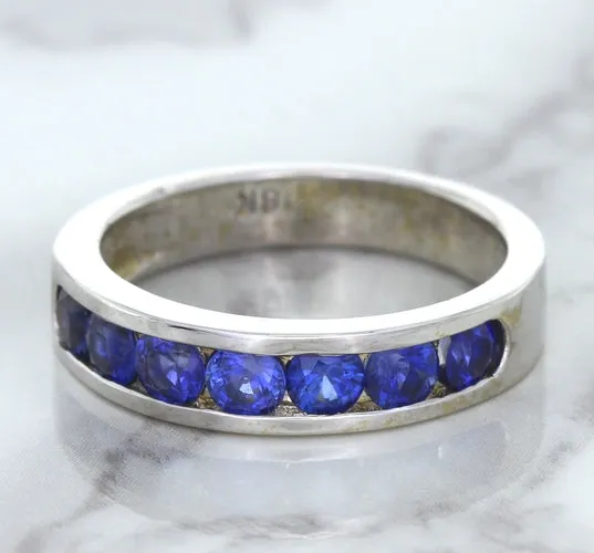 1.22ctw Round Blue Sapphire Ring in 18K White Gold