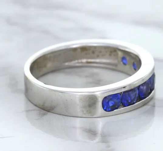 1.22ctw Round Blue Sapphire Ring in 18K White Gold
