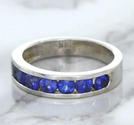 1.22ctw Round Blue Sapphire Ring in 18K White Gold