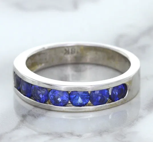 1.22ctw Round Blue Sapphire Ring in 18K White Gold