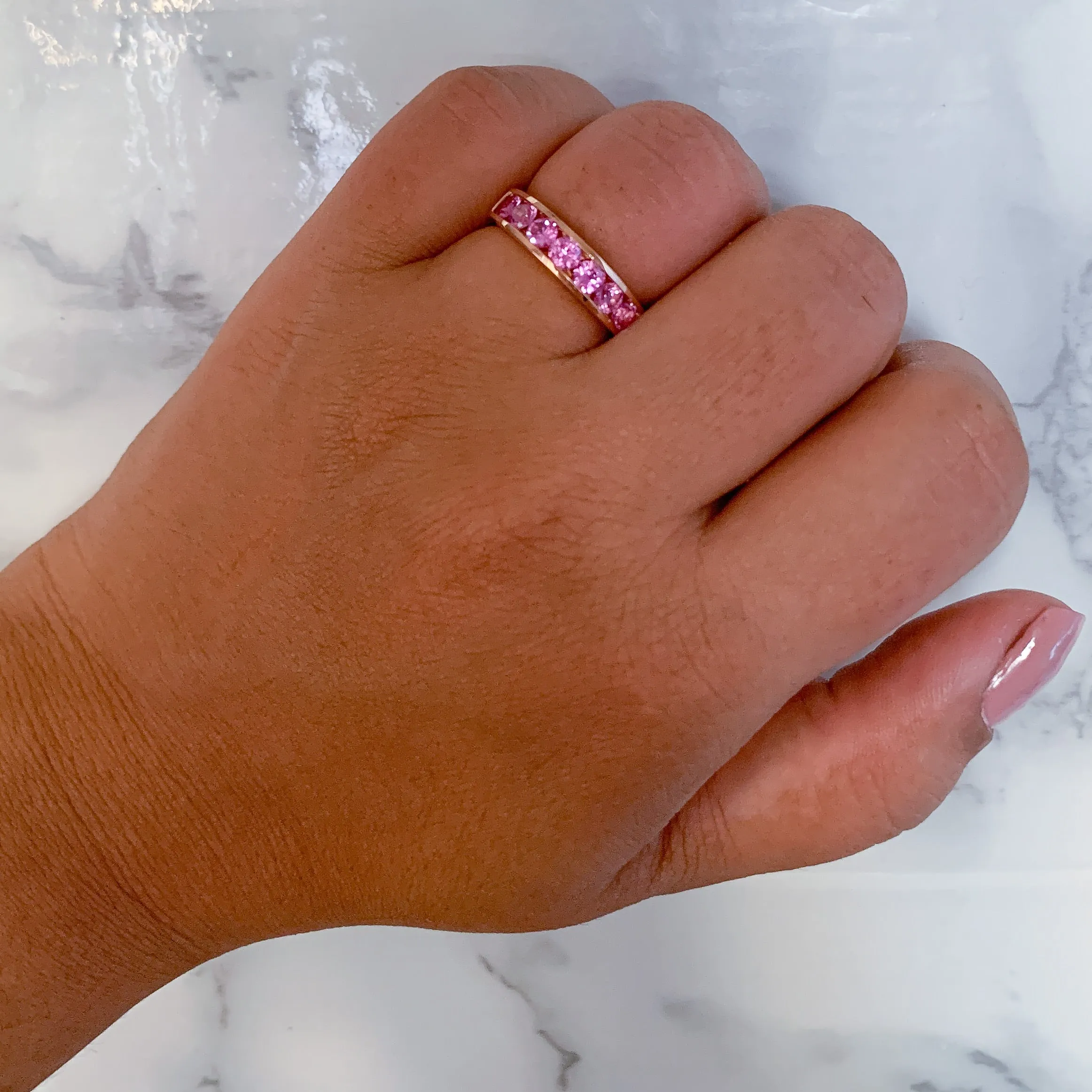 1.23ctw Round Pink Sapphire Ring in 18K Rose Gold