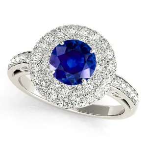 1.35 ct. Genuine Blue Sapphire 3D Pave Set Halo Ring