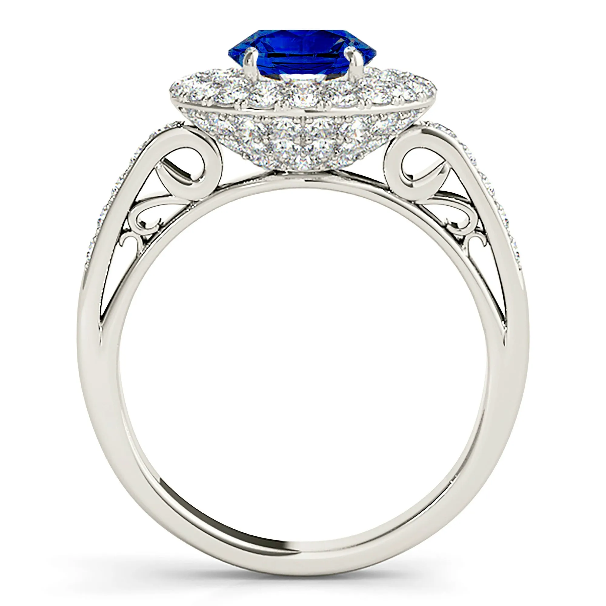 1.35 ct. Genuine Blue Sapphire 3D Pave Set Halo Ring
