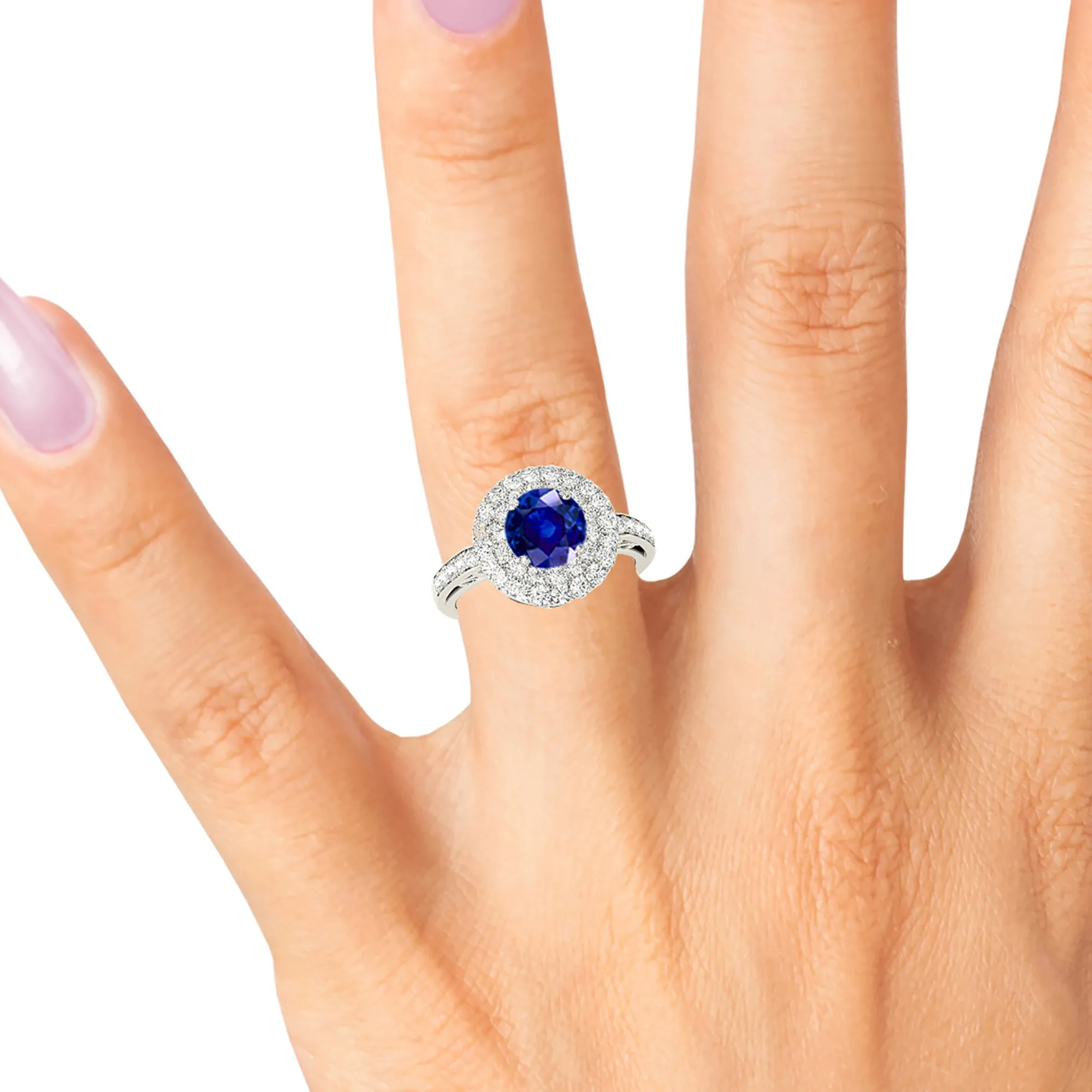 1.35 ct. Genuine Blue Sapphire 3D Pave Set Halo Ring
