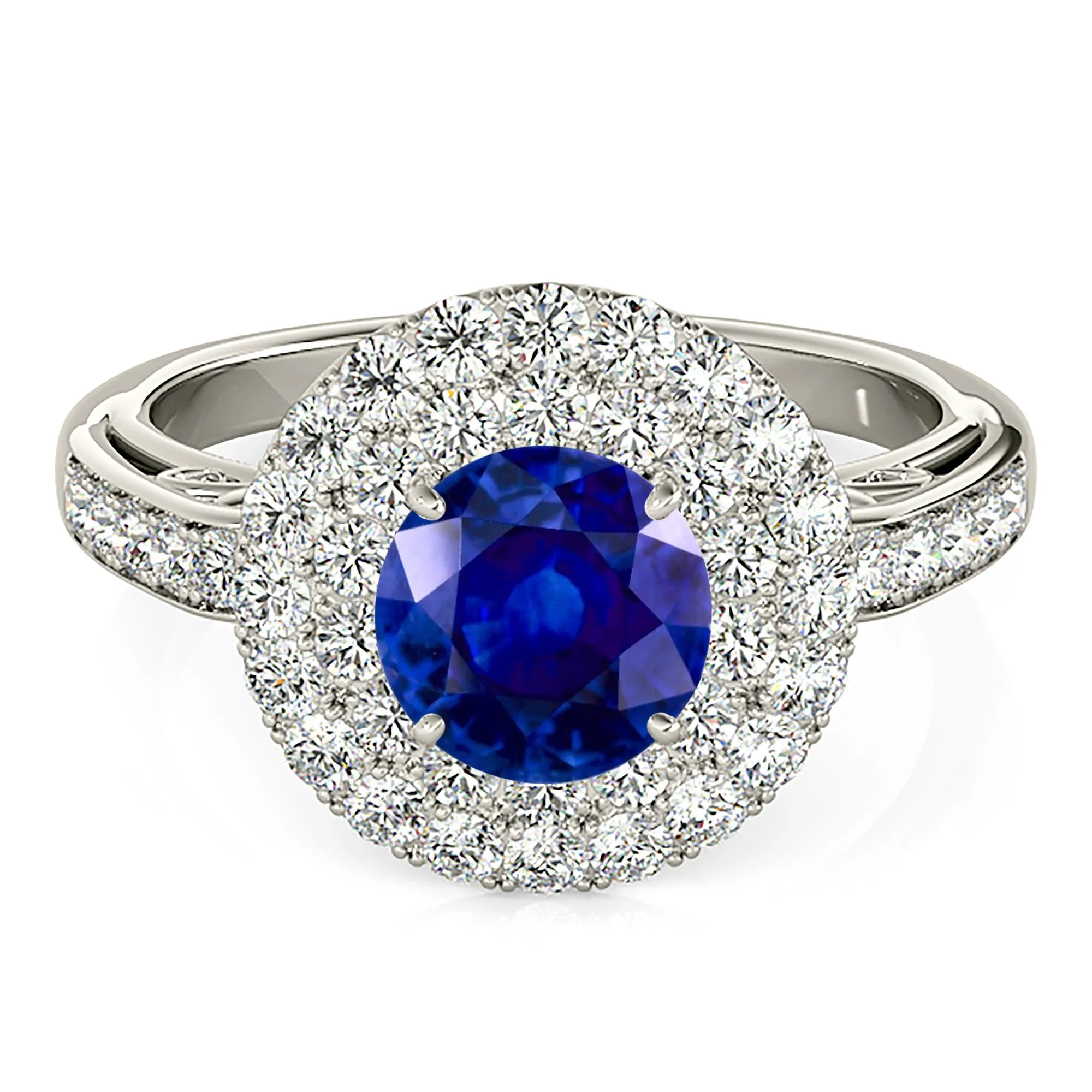 1.35 ct. Genuine Blue Sapphire 3D Pave Set Halo Ring
