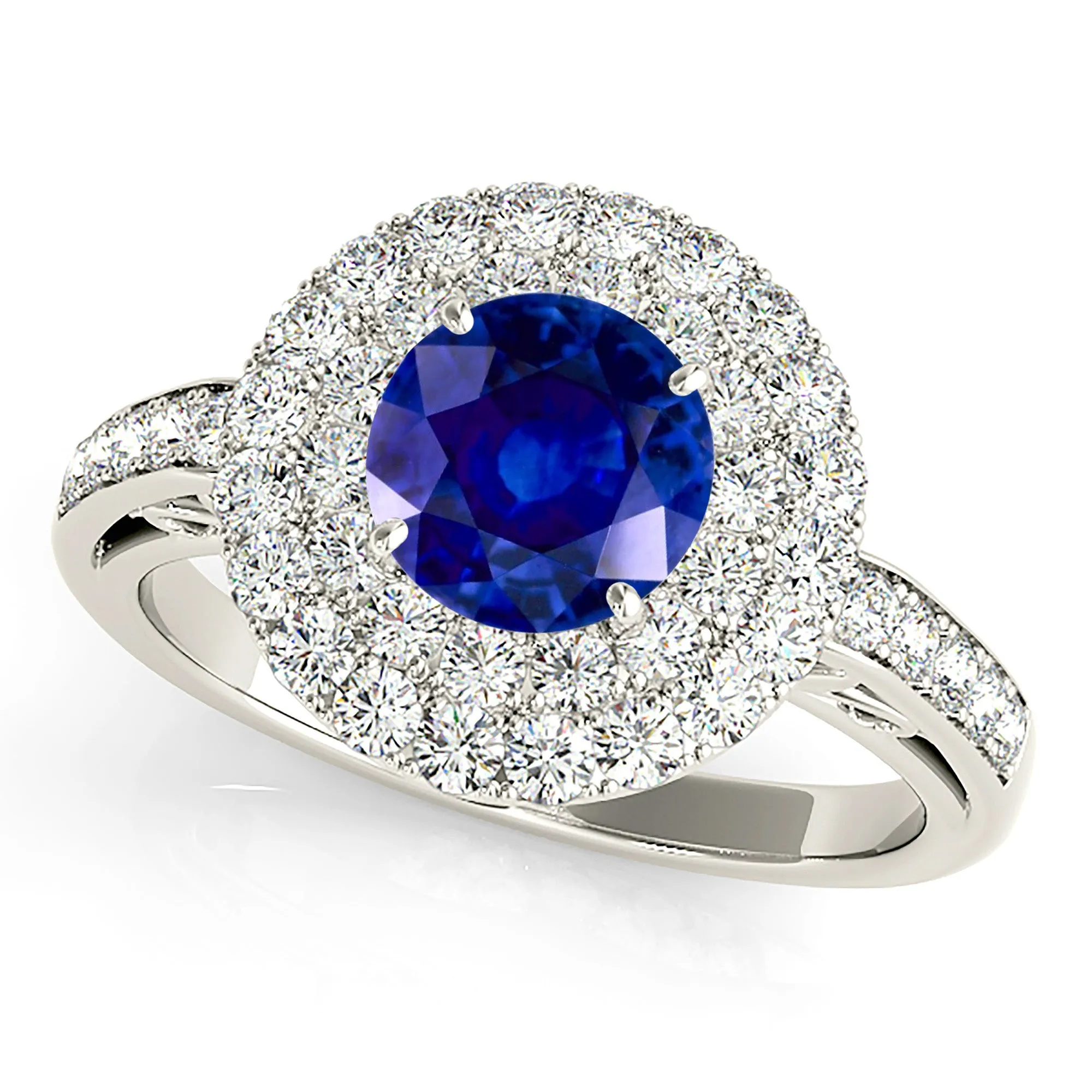 1.35 ct. Genuine Blue Sapphire 3D Pave Set Halo Ring
