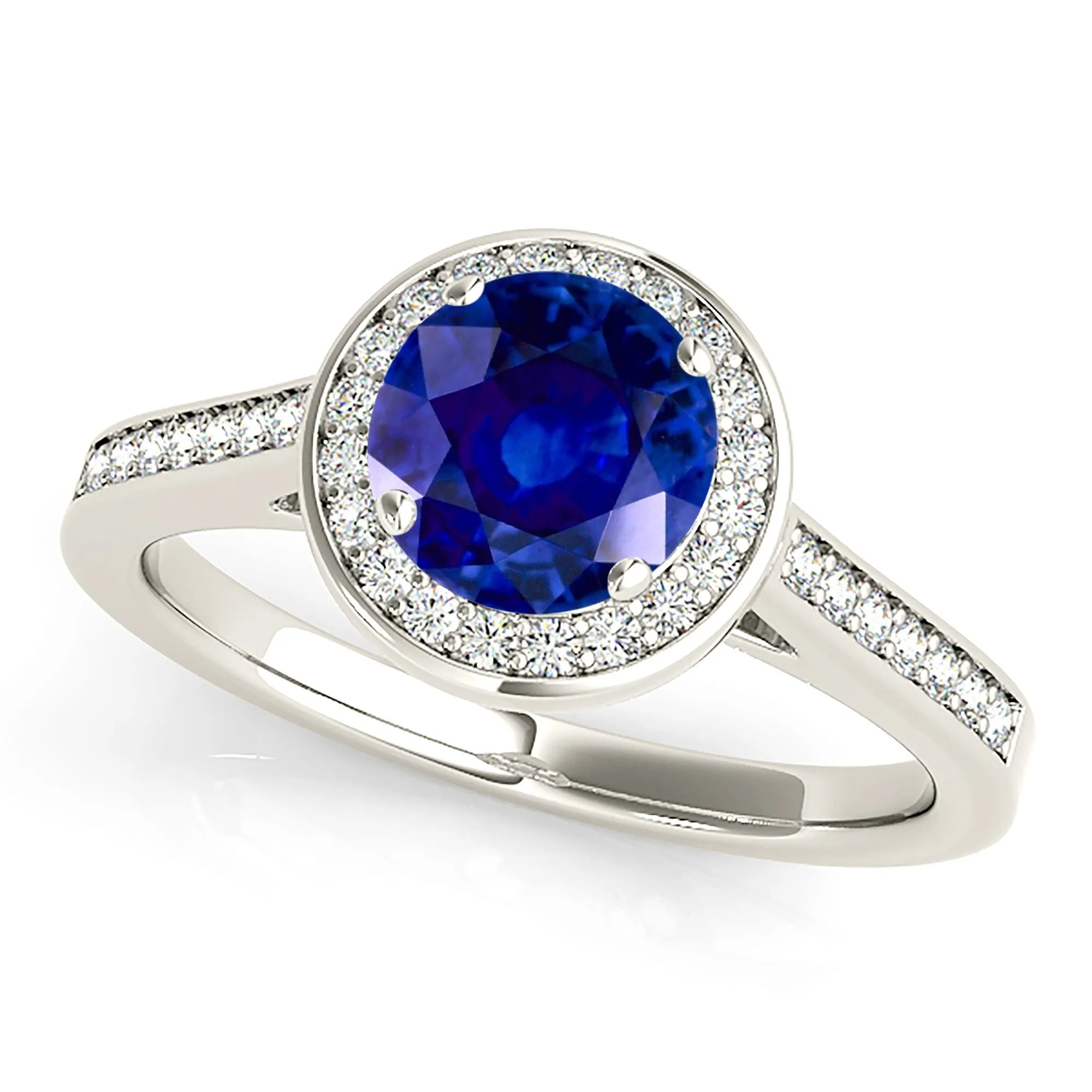 1.35 ct. Genuine Blue Sapphire Classic Halo Ring