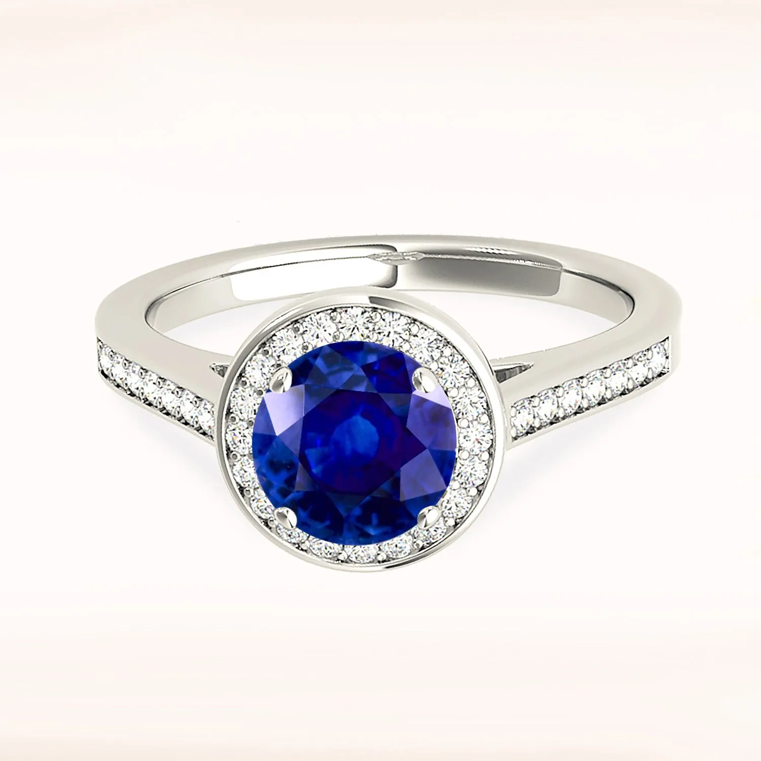 1.35 ct. Genuine Blue Sapphire Classic Halo Ring