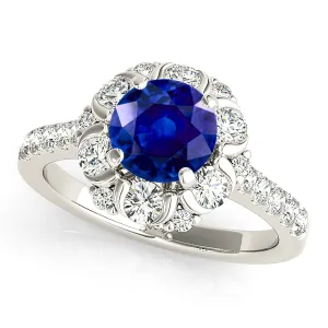 1.35 ct. Genuine Blue Sapphire Ring  Floral Halo Style