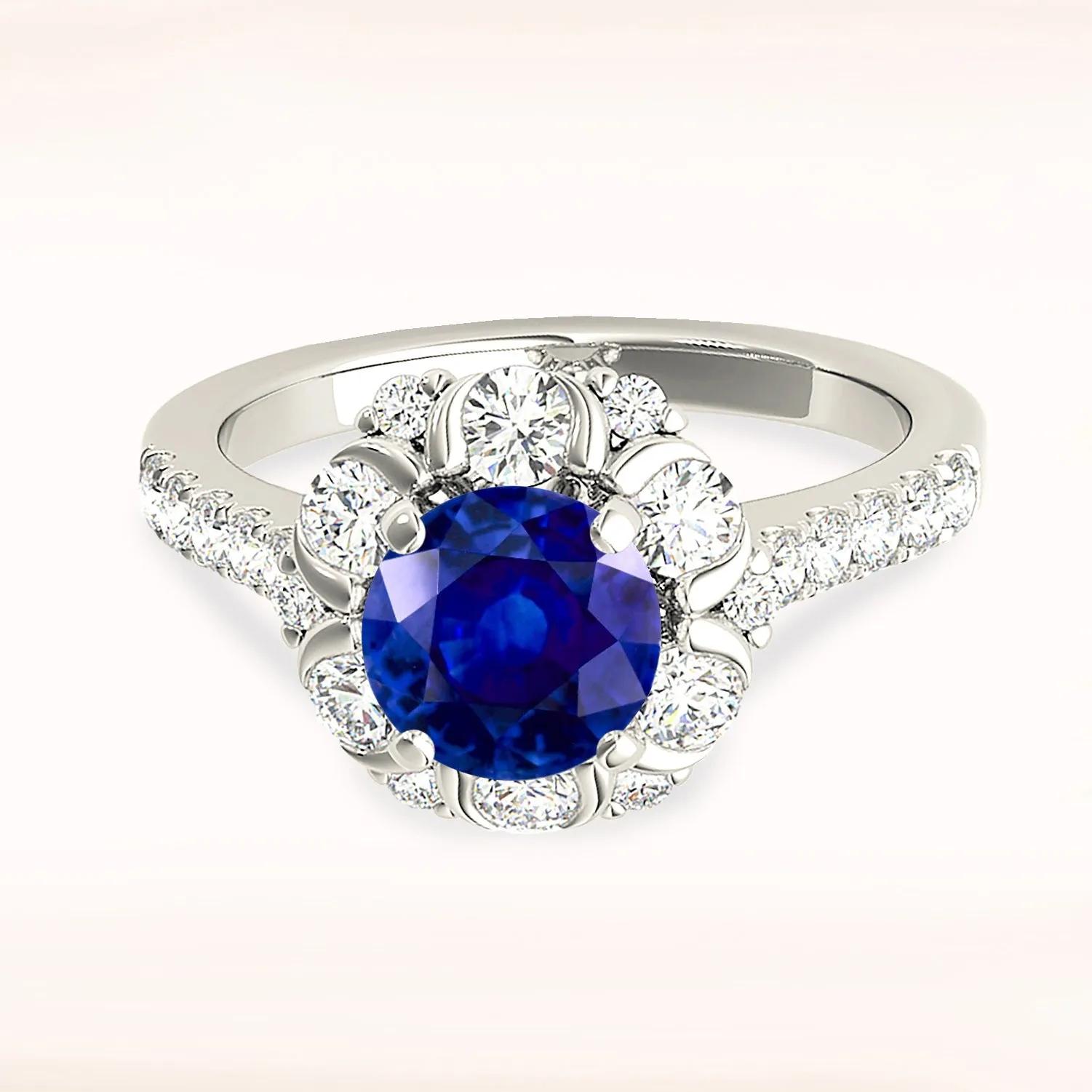 1.35 ct. Genuine Blue Sapphire Ring  Floral Halo Style