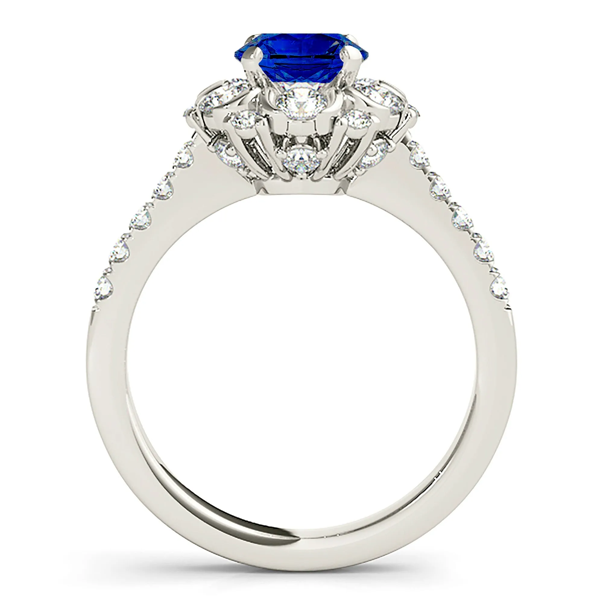 1.35 ct. Genuine Blue Sapphire Ring  Floral Halo Style