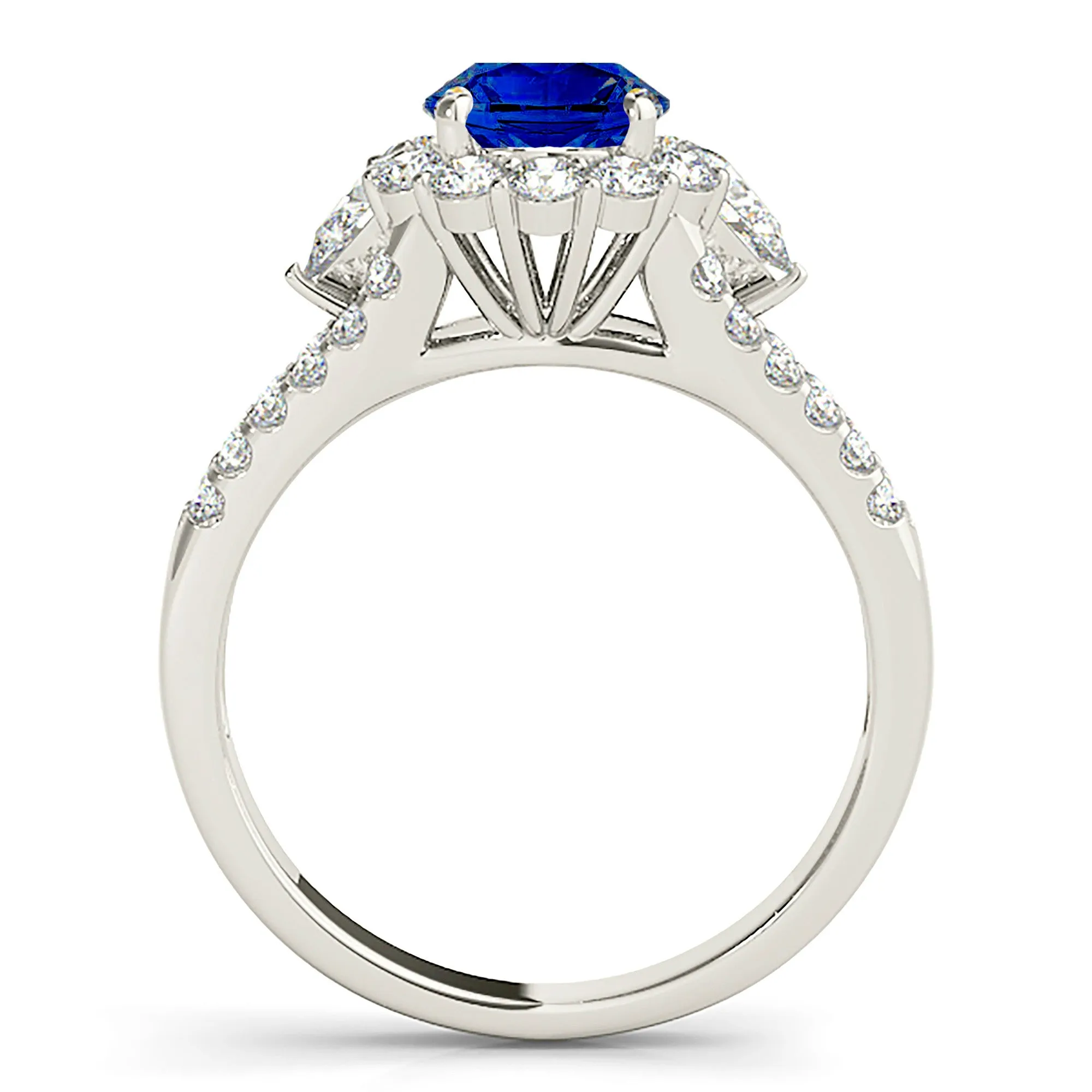 1.35 ct. Genuine Blue Sapphire Split Shank Halo Ring