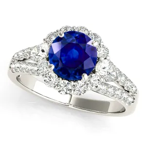 1.35 ct. Genuine Blue Sapphire Split Shank Halo Ring