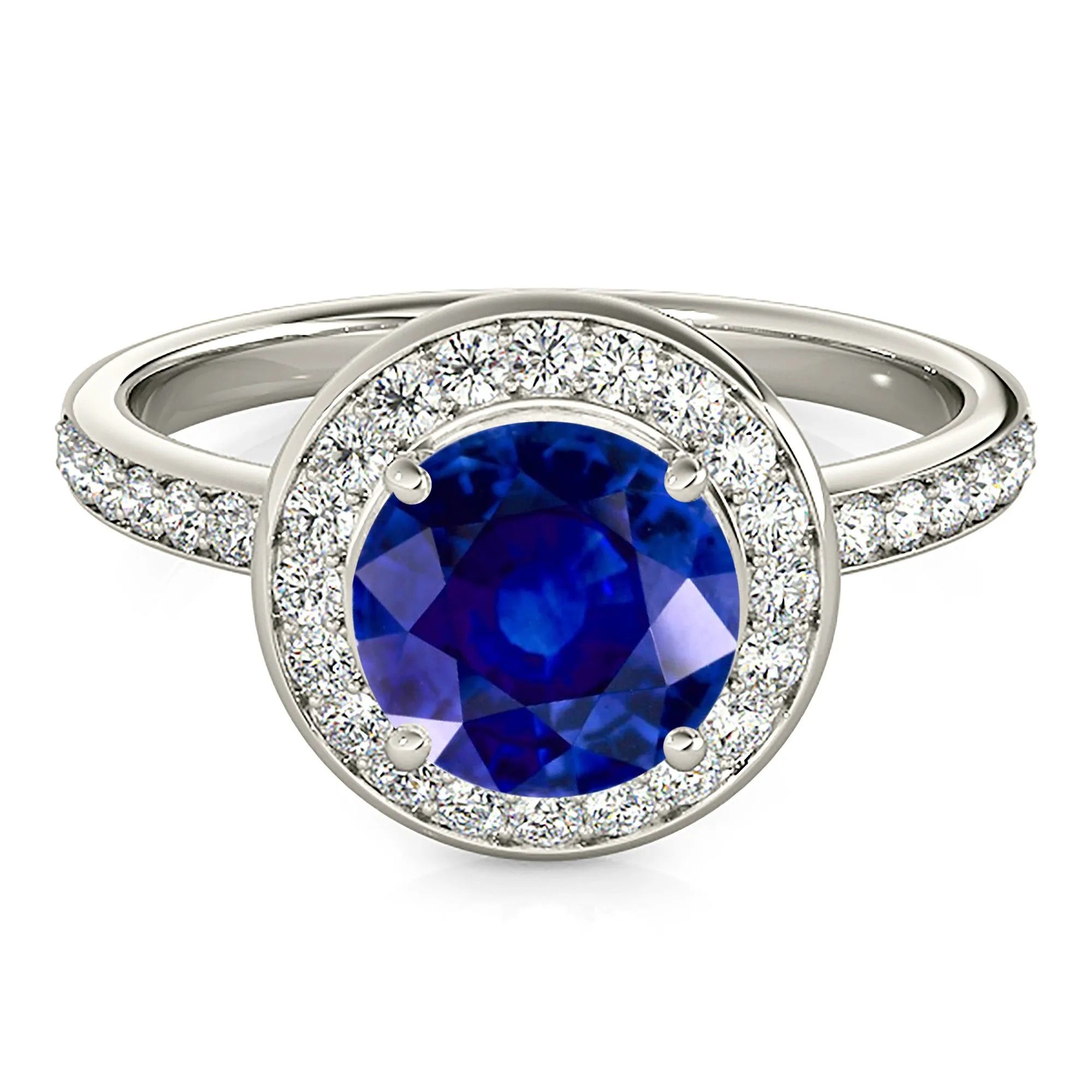 1.45 ct. Genuine Blue Sapphire Halo Ring