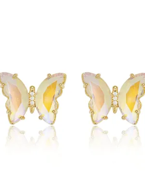 14K Gold Crystal Rhinestone Butterfly Stud Earrings