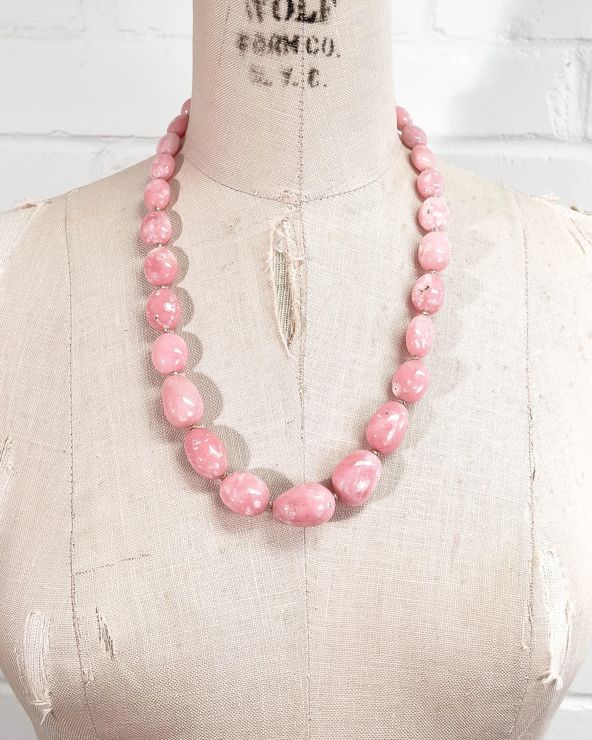 14k Gold Pink Peruvian Opal Nugget Necklace