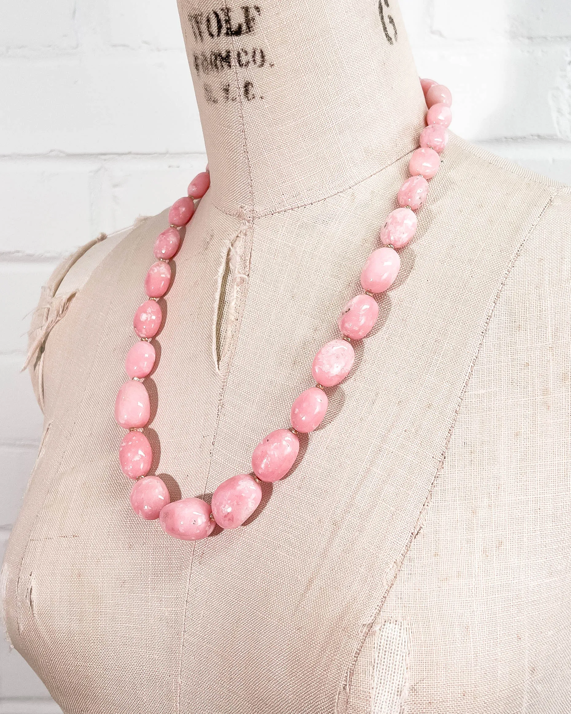 14k Gold Pink Peruvian Opal Nugget Necklace