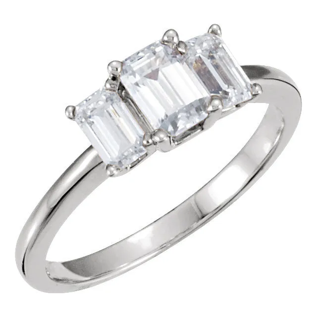 14k Rose Gold 6x4mm Emerald Center Three-Stone Anniversary Ring Mounting , Size 7
