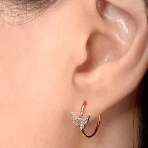 14k Rose Gold Cute Butterfly Huggies Earrings
