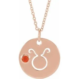 14K Rose Natural Mexican Fire Opal Taurus Zodiac 16-18" Necklace