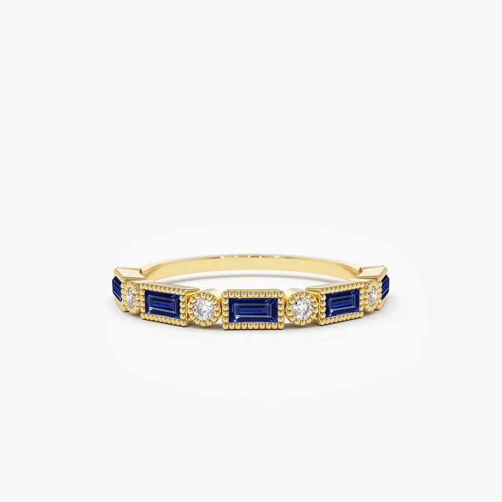 14k Sapphire Baguette and Diamond Ring