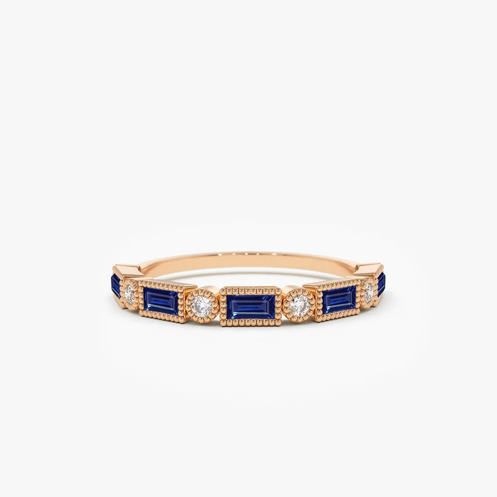 14k Sapphire Baguette and Diamond Ring
