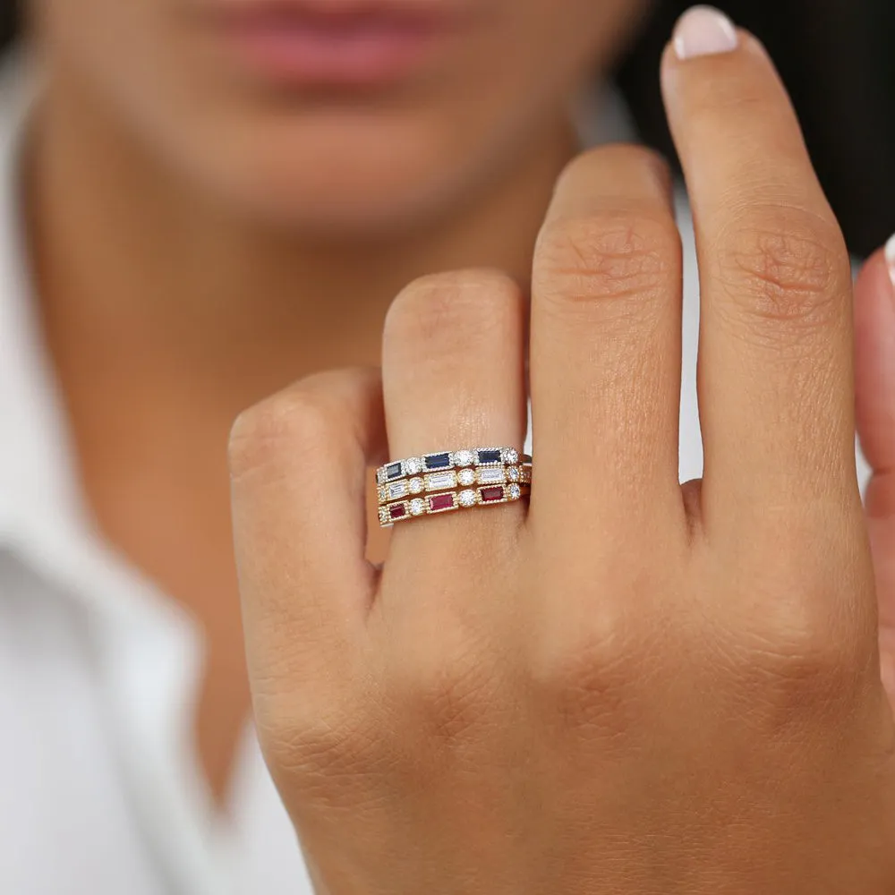 14k Sapphire Baguette and Diamond Ring