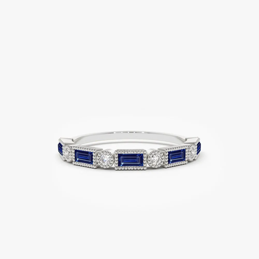 14k Sapphire Baguette and Diamond Ring