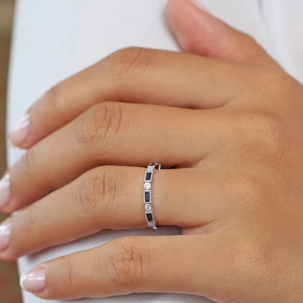 14k Sapphire Baguette and Diamond Ring