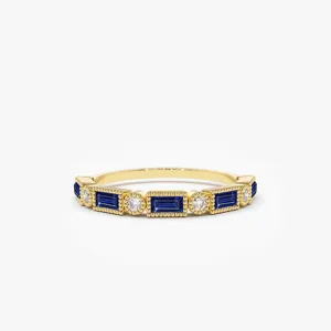 14k Sapphire Baguette and Diamond Ring