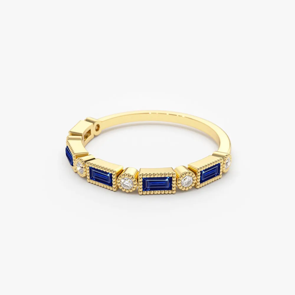 14k Sapphire Baguette and Diamond Ring