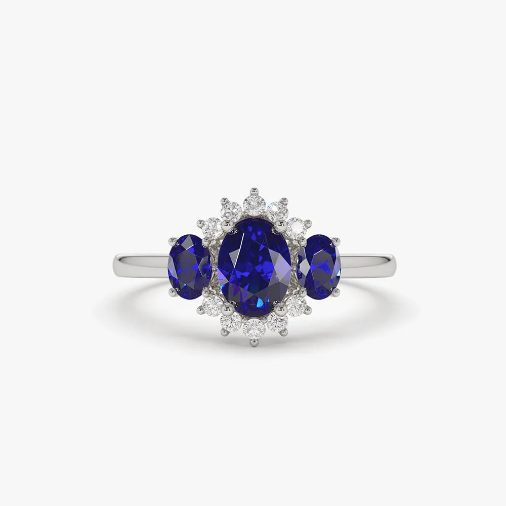 14k Three Stone Sapphire Cluster Ring