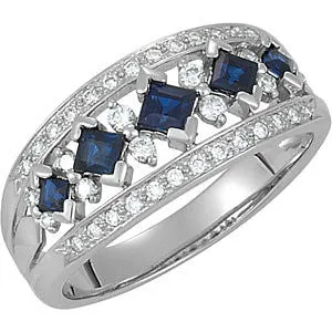 14k White Gold 1/4 CTW Blue Sapphire & Diamond Anniversary Band, Size 7