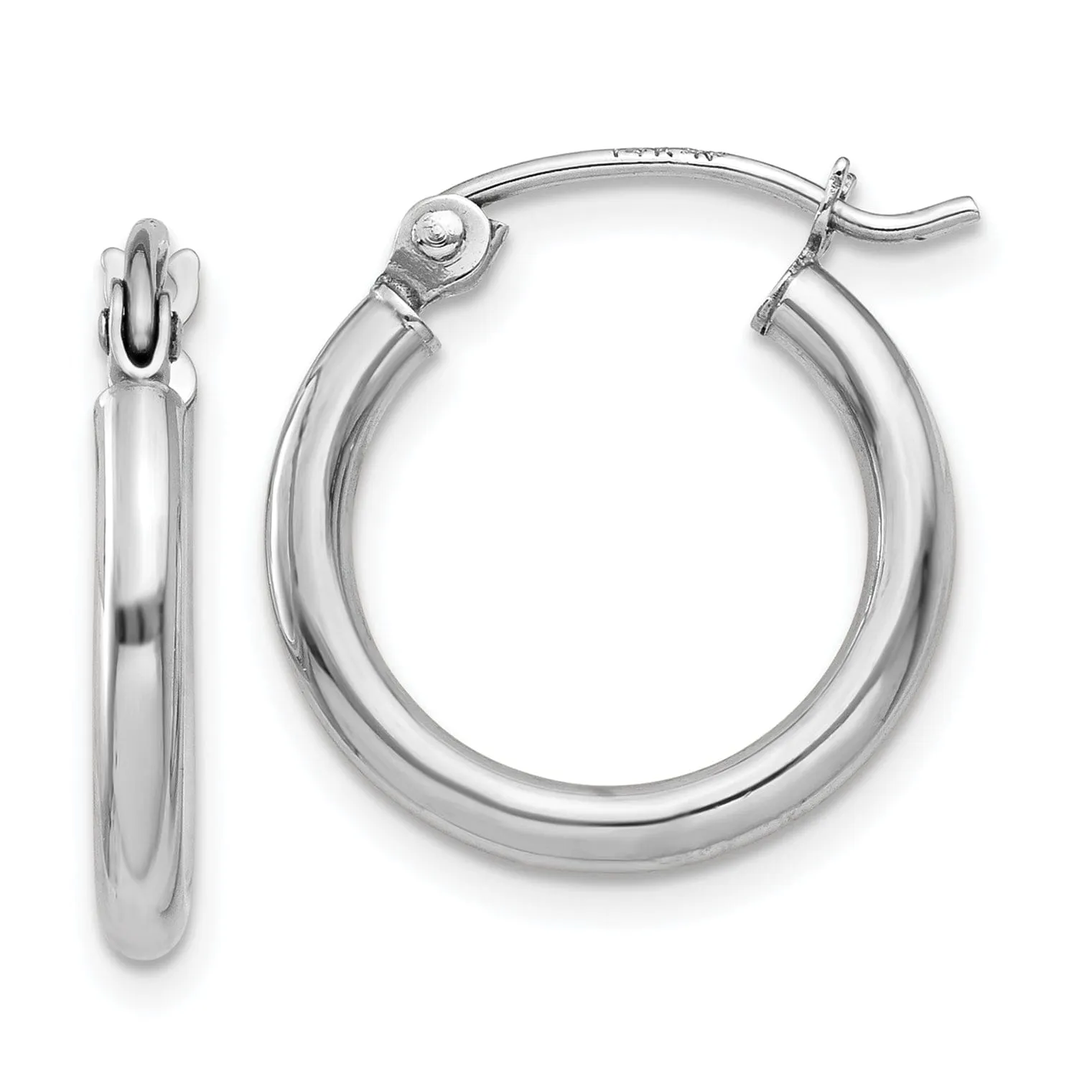 14k White Gold 2MM Round Hoop Earrings