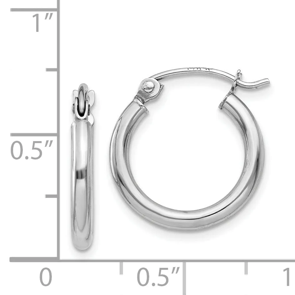 14k White Gold 2MM Round Hoop Earrings