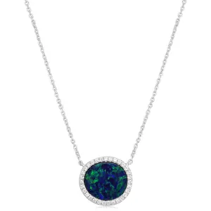 14K White Gold Australian Opal Doublet/Diamond Neckpiece