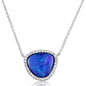 14K White Gold Australian Opal Doublet/Diamond Neckpiece
