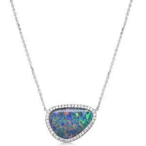 14K White Gold Australian Opal Doublet/Diamond Neckpiece