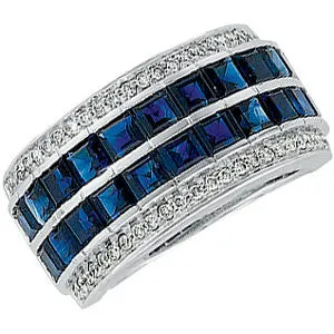 14k White Gold Blue Sapphire & 1/3 CTW Diamond Anniversary Band , Size 7