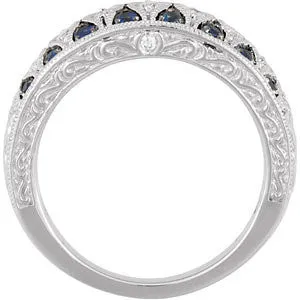 14k White Gold Blue Sapphire & Diamond Granulated Design Ring, Size 7